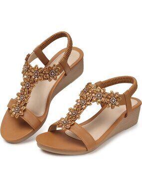 Women's Brown Wedge Sandals Summer Platform Comfortable Low Wedges Shoes